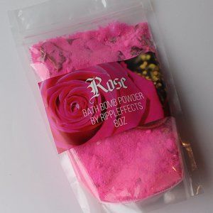 Pink rose bath bomb powder with dried roses